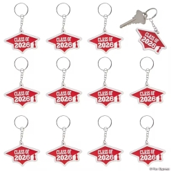 Class of 2026 Red Graduation Cap Rubber Keychains-12Pk